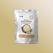 Kaicho Foods Broccoli & Mushroom Oats Porridge ready-to-eat pouch, featuring a bowl of creamy oats porridge 