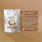 Kaicho's  Broccoli & Mushroom Oats Porridge ready-to-eat meal with long shelf life, retort technology, no refrigeration required, and travel-friendly packaging.